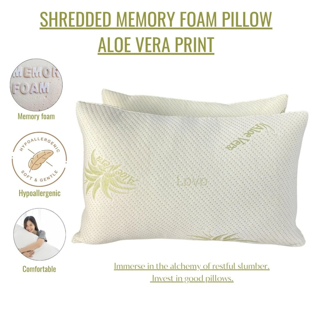 Image of 2 x ALOE VERA PRINT SHREDDED FOAM FILLING PILLOW DURABLE, HYPOALLERGENIC || ""}
